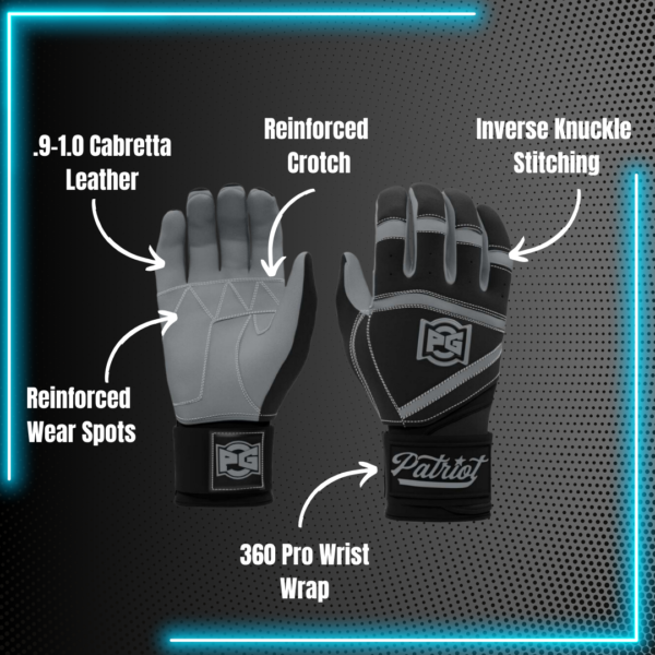 360* Pro Cabretta Batting Gloves (Black + Grey) - Image 2